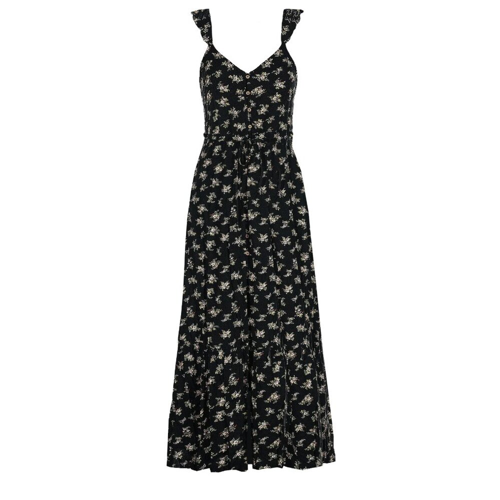 American Eagle 90s style grunge floral button front ruffle sleeve maxi dress